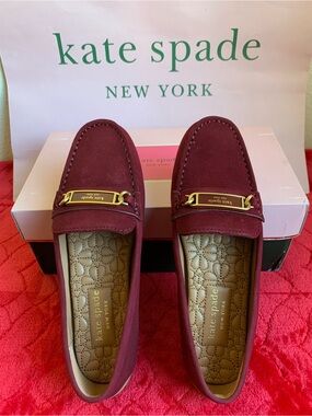 kate spade Brandy Suede Loafers with Gold Hardware s.5 B
